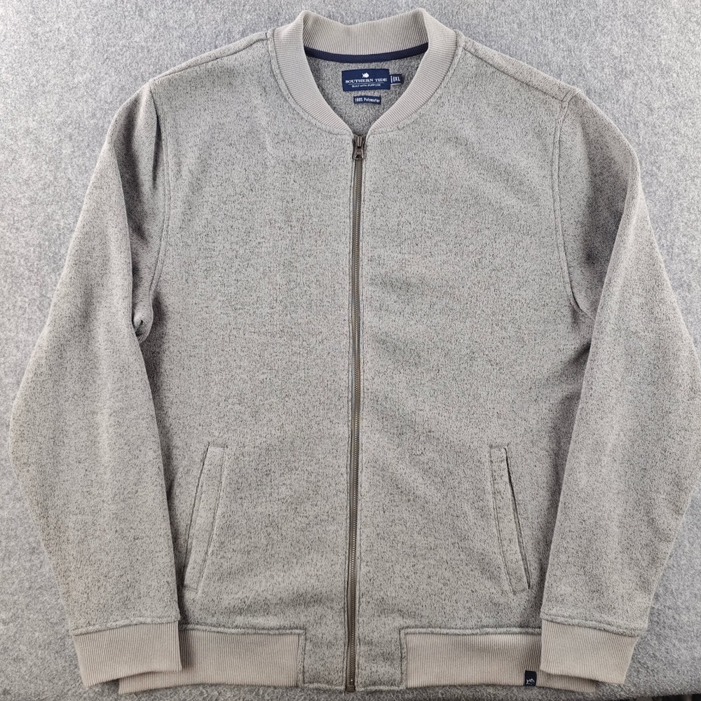 Southern Tide Full Zip Knit Bomber Jacket Mens XL Gray Marl Sweater Coat Preppy